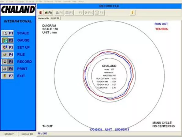Fig 7 - A typical runout and tension screenshot for a saw blade.
