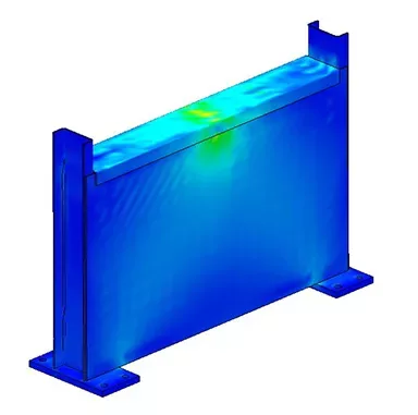 Figure 3: FEA software analysis of heavy load drop contact, reaction forces, and stress as a function of time.