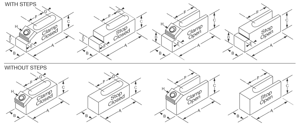 Plano de abrazaderas y topes para m&uacute;ltiples accesorios